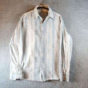 Stamp 10 Button Down Shirt‎ - Mens Size Large - Long Sleeve - Blue and White